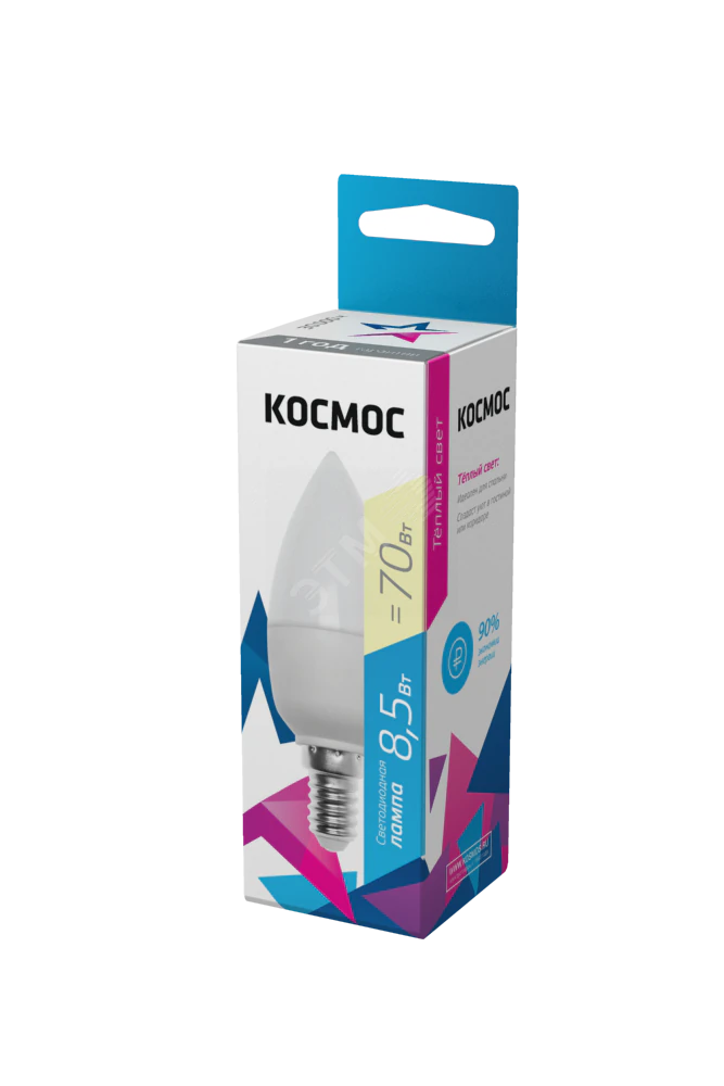 Лампа светодиодная 8.5Вт свеча 3000К тепл. бел. E14 220В КОСМОС LkecLED8.5wCNE1430