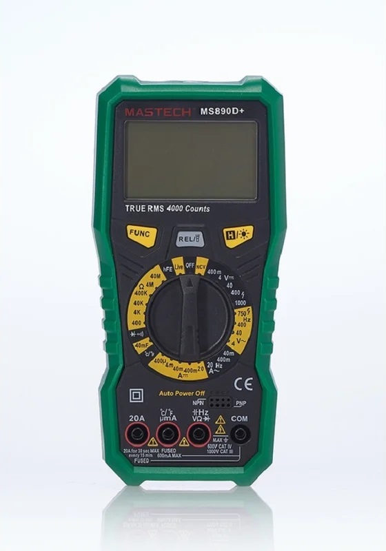 MS890D+ - Мультиметр цифровой с TrueRMS, тест светодиодов, NCV, детектор фаза/ноль,частота, температура, емкость, ток до 20А, фонарик
