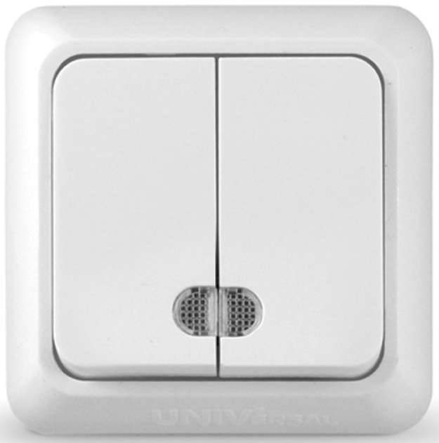 Выключатель 2-кл. ОП Олимп 10А IP20 с подсветкой бел. О0123