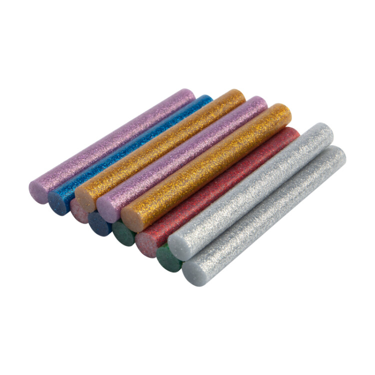 Стержни клеевые 11мм,100мм, 12шт/ блест - блистер,цветные с блестками