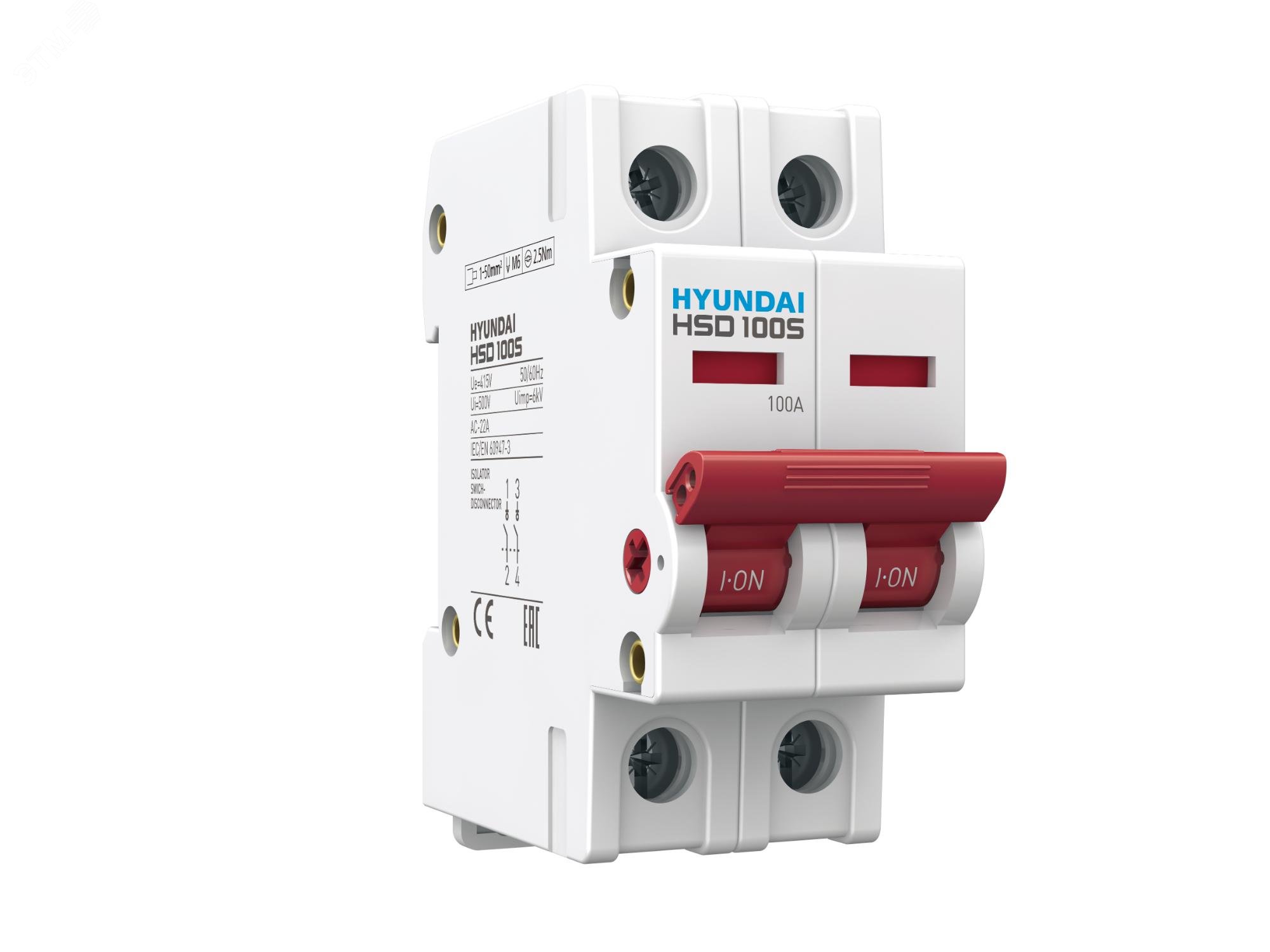 Выключатель нагрузки двухполюсный 63А HSD HSD100S2PDSS0000C00063_C