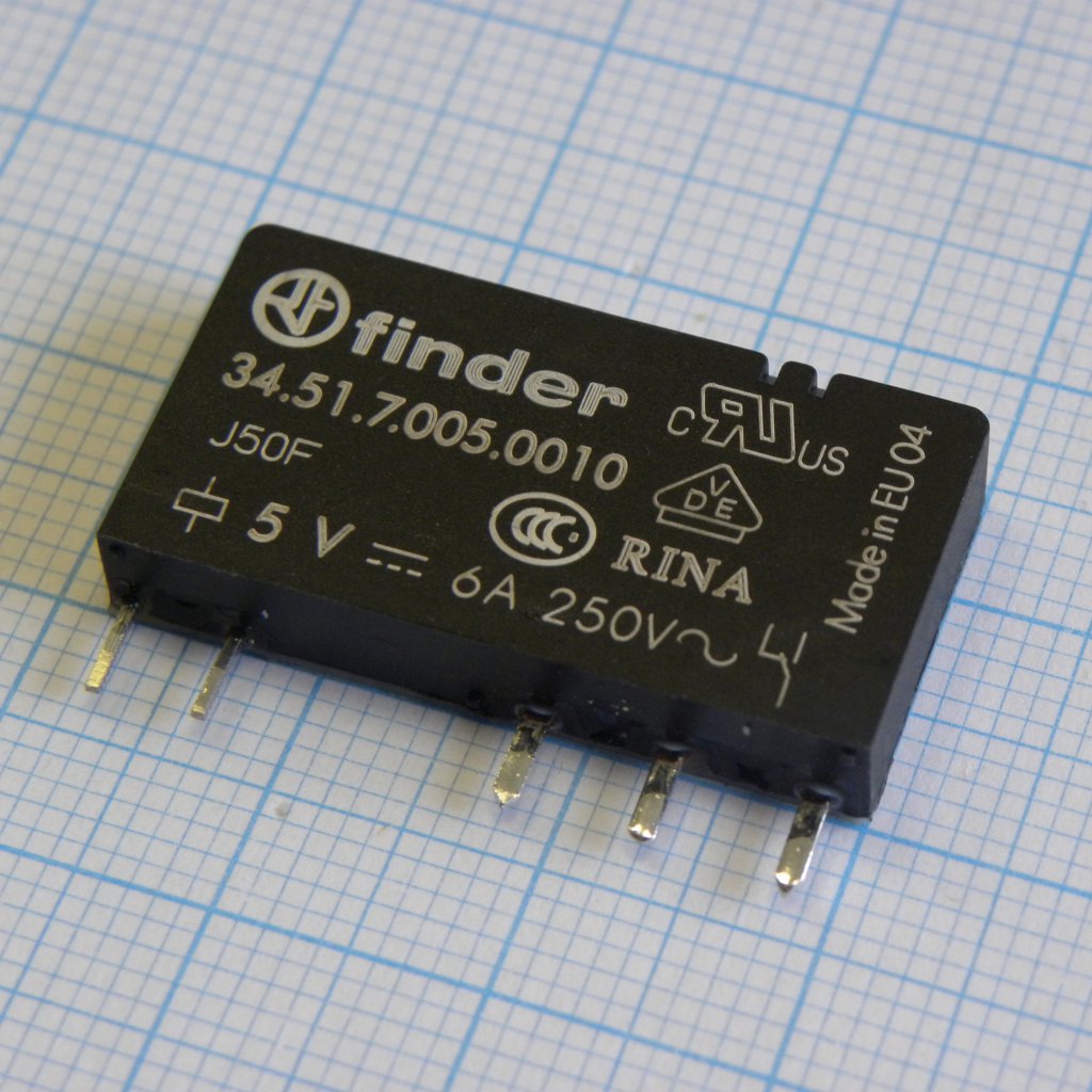 34.51.7.005.0010 - Ультратонкое электромеханическое реле; монтаж на печатную плату; 1CO 6A; контакты AgNi; катушка 5В DC (чувствит.); степень защиты RTII