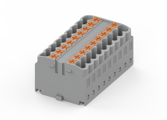 Проходной блок TPA2.5-18-GY - Проходной блок, 18 точек подключения, тип фиксации провода: push-in, номинальное сечение: 2,5 мм кв., 24A, 450V, цвет: серый