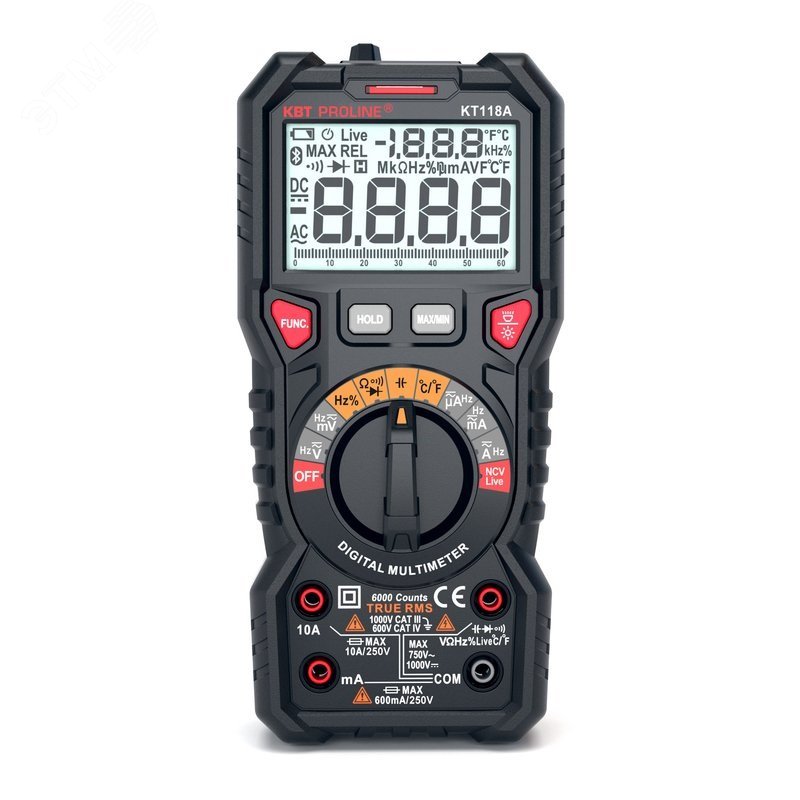 KT 118A серия PROLINE - Мультиметр цифровой с True RMS, ACA/DCA/ACV/DCV/R/C/F/t, автоматический выбор пределов измерений, NCV