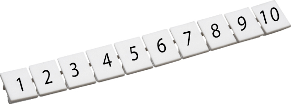 CA509/K5/H/1-10 - Маркировка для клемм шириной 5 мм, размер шильдика: 9,5*4,5 мм, 10 шильдиков, цвет: белый, нанесенные символы: 1-10 упаковка 100 шт.