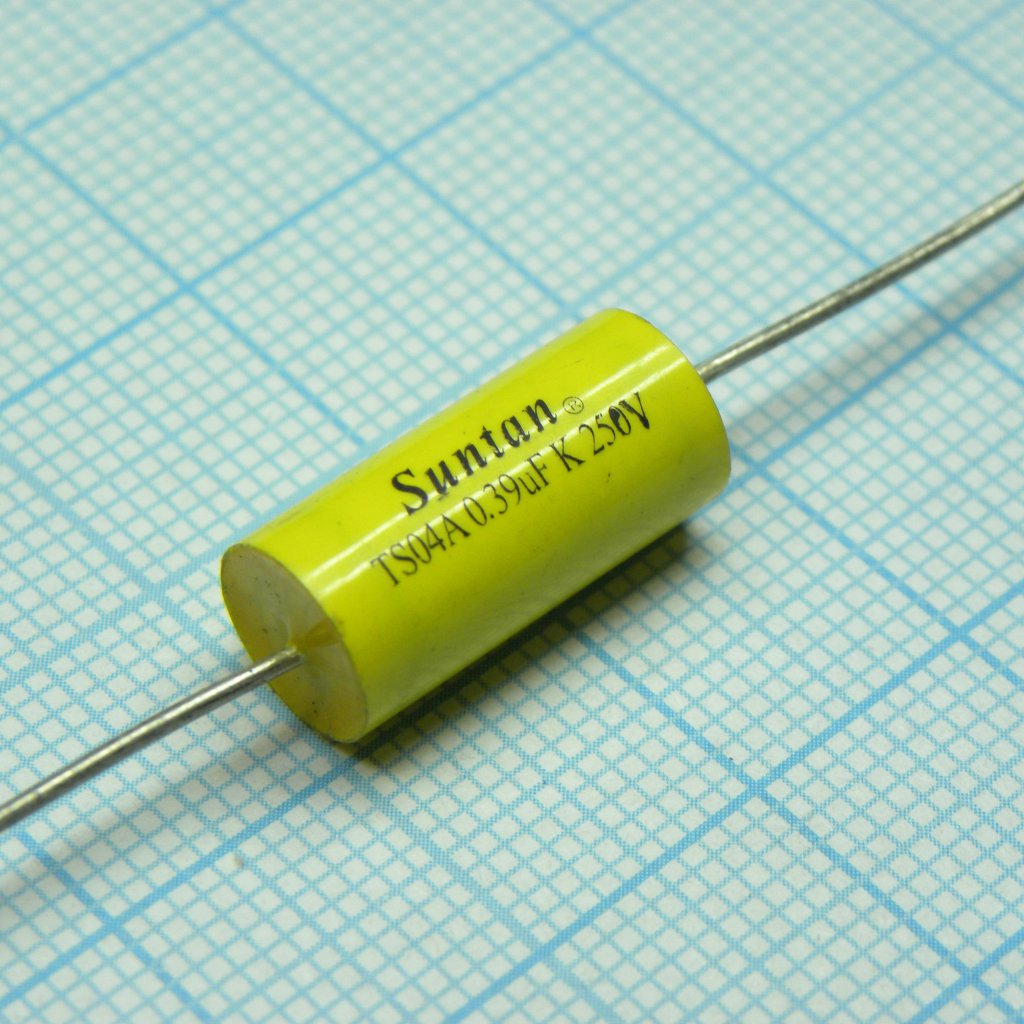 TS04A02E394KSB000R - Конденсатор металлоплёночный полиэтилентерефталатный 0.39мкФ 250В ±10% аксиальные выводы 105°C россыпь