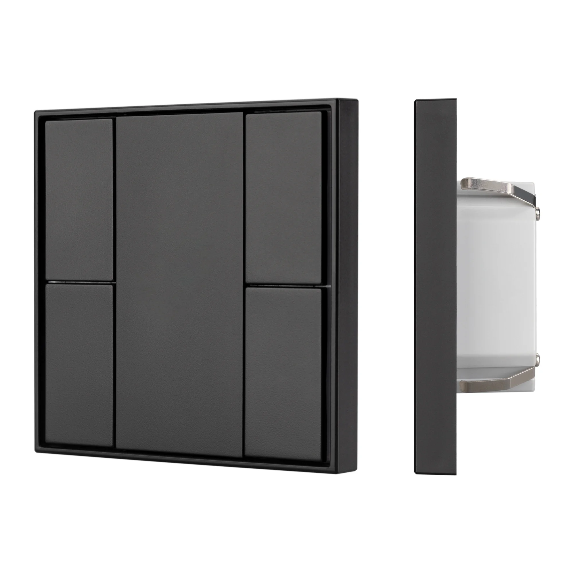 INTELLIGENT ARLIGHT Панель KNX-223-4-BLACK (BUS) 028758 - Универсальная многофункциональная встраиваемая настенная панель для систем KNX. 4 клавиши. Тонкая рамка, материал - пластик. Цвет корпуса - чёрный. Питание от шины KNX DC 21-30V. Габариты 80x80x26.