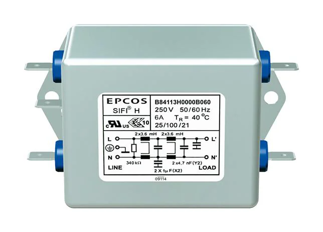 B84113H0000B030 - Фильтр линии питания двухпроводный 50Гц/60Гц 3A 250В резьбовая шпилька фланцевое крепление