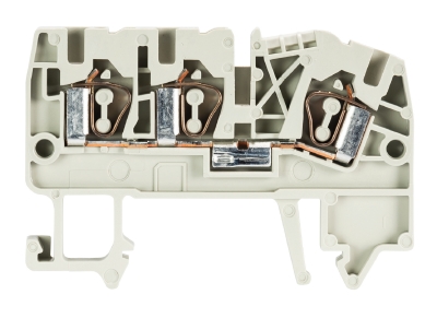 Клемма сдв. WKF 2.5 D1/2/35 - Проходная клемма, 3 точки подключения, тип фиксации провода: пружинный, номинальное сечение: 2,5 мм кв., 24A, 800V, ширина: 5 мм, цвет: серый, тип монтажа: DIN 35