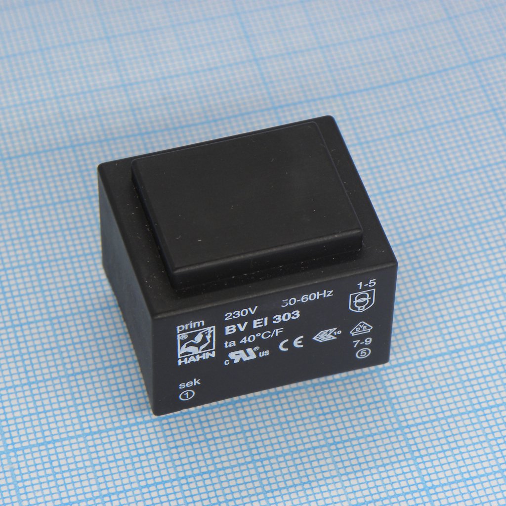 BV EI 303 2538 - Трансформатор питания 1.5ВА  380В 10В  150мА ta 70 C/F (EI 30/12.5)24.0мм