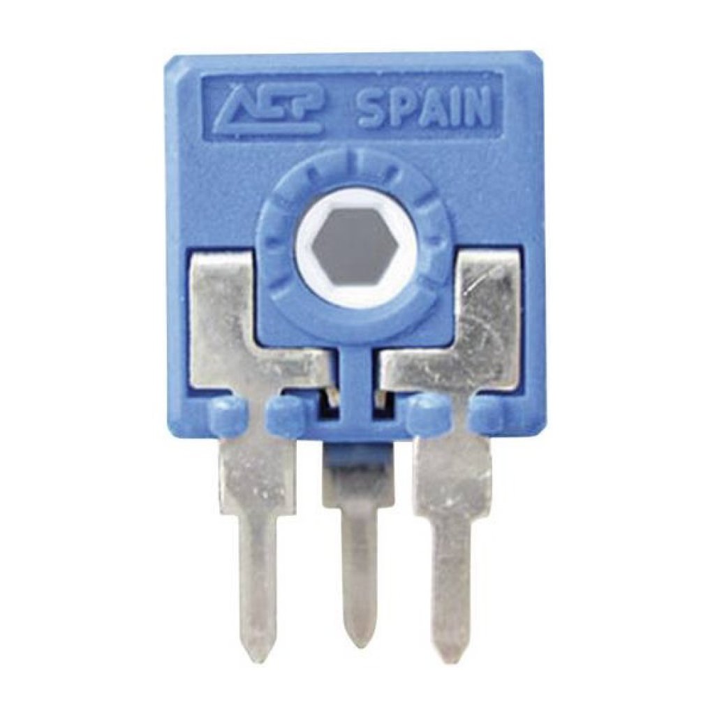 CA9MH2,5-50KA2020 - Потенциометр с линейной характеристикой 50кОм 0.15Вт ротор - шестигранник под ручку, регулировка сбоку, 9,8x10мм, расстояние между выводами 5,0/2,5мм