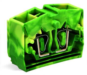 Клемма мини 254357 - Мини клемма, верхний подвод кабеля, 4 точки подключения в клемме, тип фиксации провода: пружинный, номинальное сечение: 2,5 мм кв., 24A, 800V, цвет: желто-зеленый, тип монтажа: без фиксации