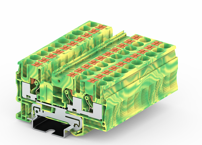Заземляющая клемма TP6-3-PE - Заземляющая клемма, 3 точки подключения, тип фиксации провода: push-in, номинальное сечение: 6 мм кв., ширина: 8,2 мм, цвет: желто-зеленый, тип монтажа: DIN 35