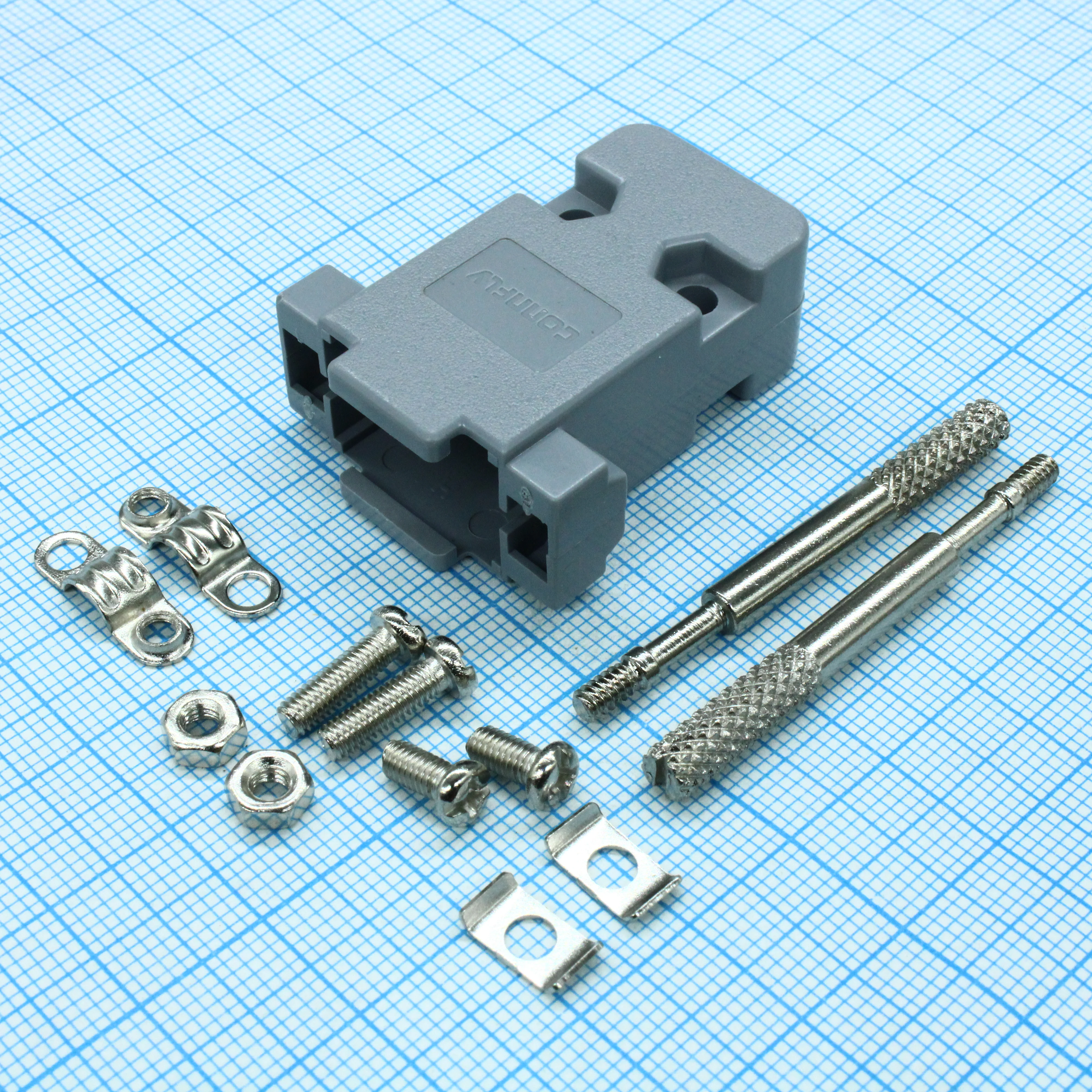 DS1045-09AP1L1-B - Кожух для D-SUB разьема 9 pin с удлиненными винтами, пластик, серый