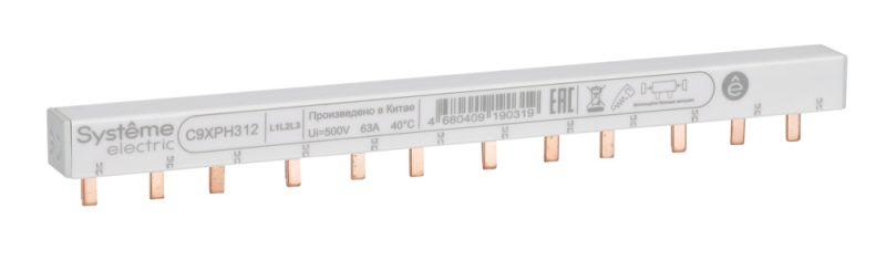 City9 Set Шина гребенчатая 3P (L1L2L3) шаг 18мм 12 модулей 63А C9XPH312