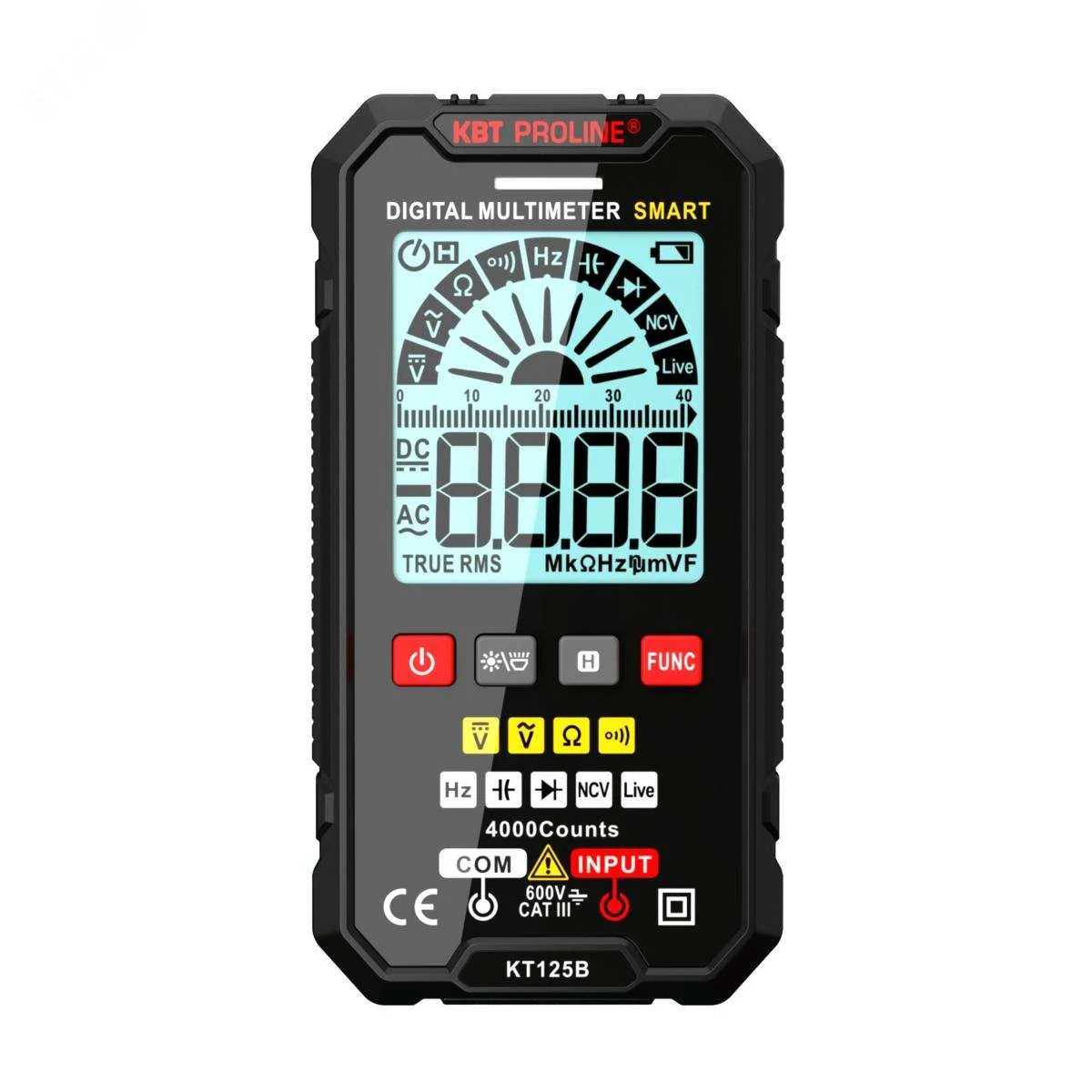 KT 125В серия PROLINE - Мультиметр компактный цифровой SMART с True RMS, ЖК-дисплей с диагональю 2.55", ACA/DCA/ACV/DCV/R/C/F, автоматический выбор пределов измерений