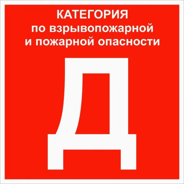 Знак ''Категории помещения по взрывопожарной и пожарной опасности Д'' 200х200 мм, пластик ГОСТ Р 12.4.026-2015
