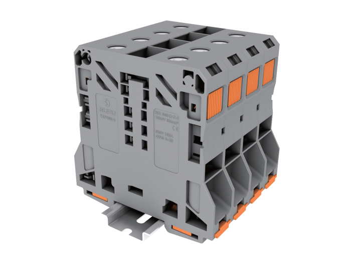 Проходная клемма TAPO50-2-GY - Проходная клемма, тип фиксации провода: пружинный, номинальное сечение: 50 мм кв., 150A, 1000V, ширина: 20 мм, цвет: серый, тип монтажа: DIN 35