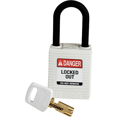gws150365 - Замок SafeKey нейлоновый с пластиковой дужкой, высота дужки – 38 мм, диаметр дужки – 6.4 мм, нейлоновый корпус, размеры корпуса – 46х38х19 мм, цвет – белый, 1 шт/упак