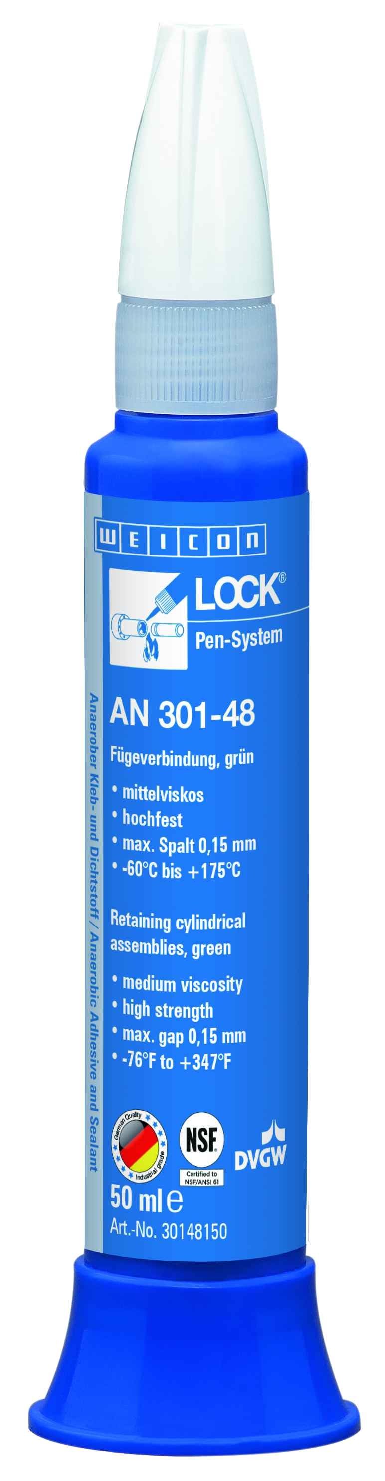 wcn30148150 - 10026856 WEICONLOCK AN 301-48 Фиксатор цилиндрических узлов (50 мл) разрешен к применению в пищевой и фармаце