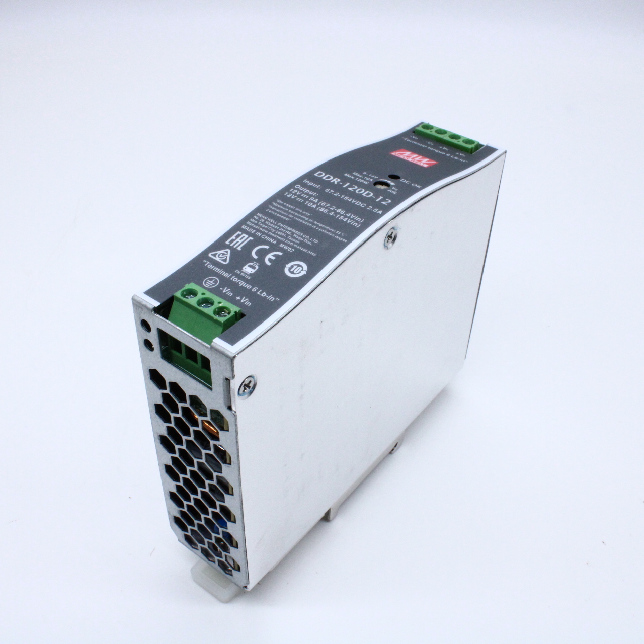 DDR-120D-12 - DC-DC, 120Вт, вход 67.2…154В DC, выход 12В/10А, изоляция 4000В DC, в кожухе на DIN-рейку, 32х125.2х102мм, -40...+70°С