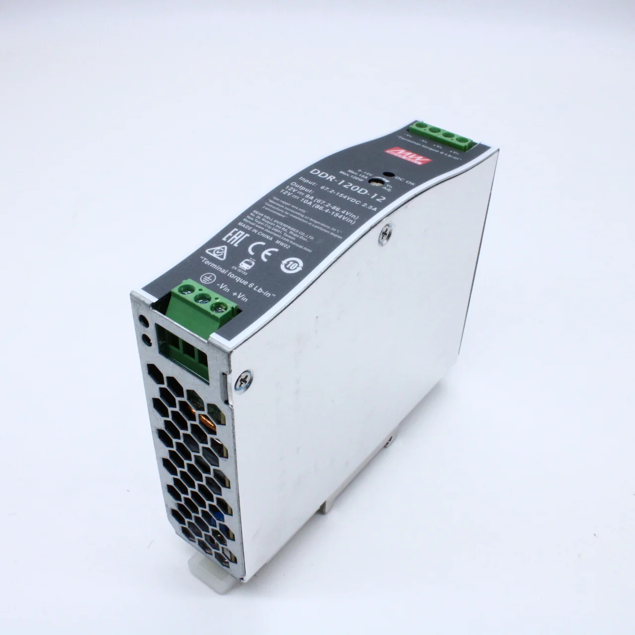 DDR-120D-12 - DC-DC, 120Вт, вход 67.2…154В DC, выход 12В/10А, изоляция 4000В DC, в кожухе на DIN-рейку, 32х125.2х102мм, -40...+70°С