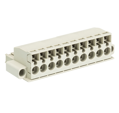 Розетка Wiecon 8213 BFK / 10 TOP  F - Розеточный разъем, угловой, на кабель, с монтажными фланцами, шаг 5,08 мм, 10 полюсов, номинальное сечение: 2,5 мм кв., пружинная фиксация провода, 400V, 12А, без маркировки, цвет: серый, серия 8213 BFK F