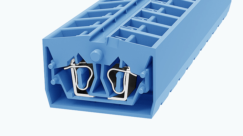 Проходная клемма WS2.5T-MID-CO-01P-12 - Проходная клемма, 4 точки подключения, тип фиксации провода: пружинный, номинальное сечение: 2,5 мм кв., 24А, 800V, ширина: 10 мм, цвет: синий, тип монтажа: DIN35