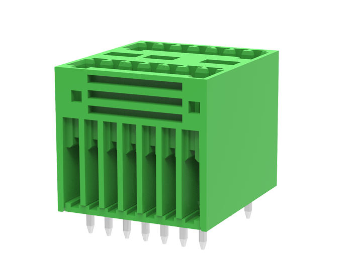 Вилочный разъем на плату MC-DPA2.5V10-0002 - Вилочный разъем, вертикальный, 2 этажа, на плату, шаг: 2.5 мм, 10x2 полюсов, фиксация на плате пайкой, исполнение: стандартное, 160V, 4A, цвет: зеленый