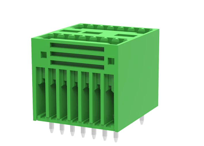 Вилочный разъем на плату MC-DPA2.5V12-0002 - Вилочный разъем, вертикальный, 2 этажа, на плату, шаг: 2.5 мм, 12x2 полюсов, фиксация на плате пайкой, исполнение: стандартное, 160V, 4A, цвет: зеленый