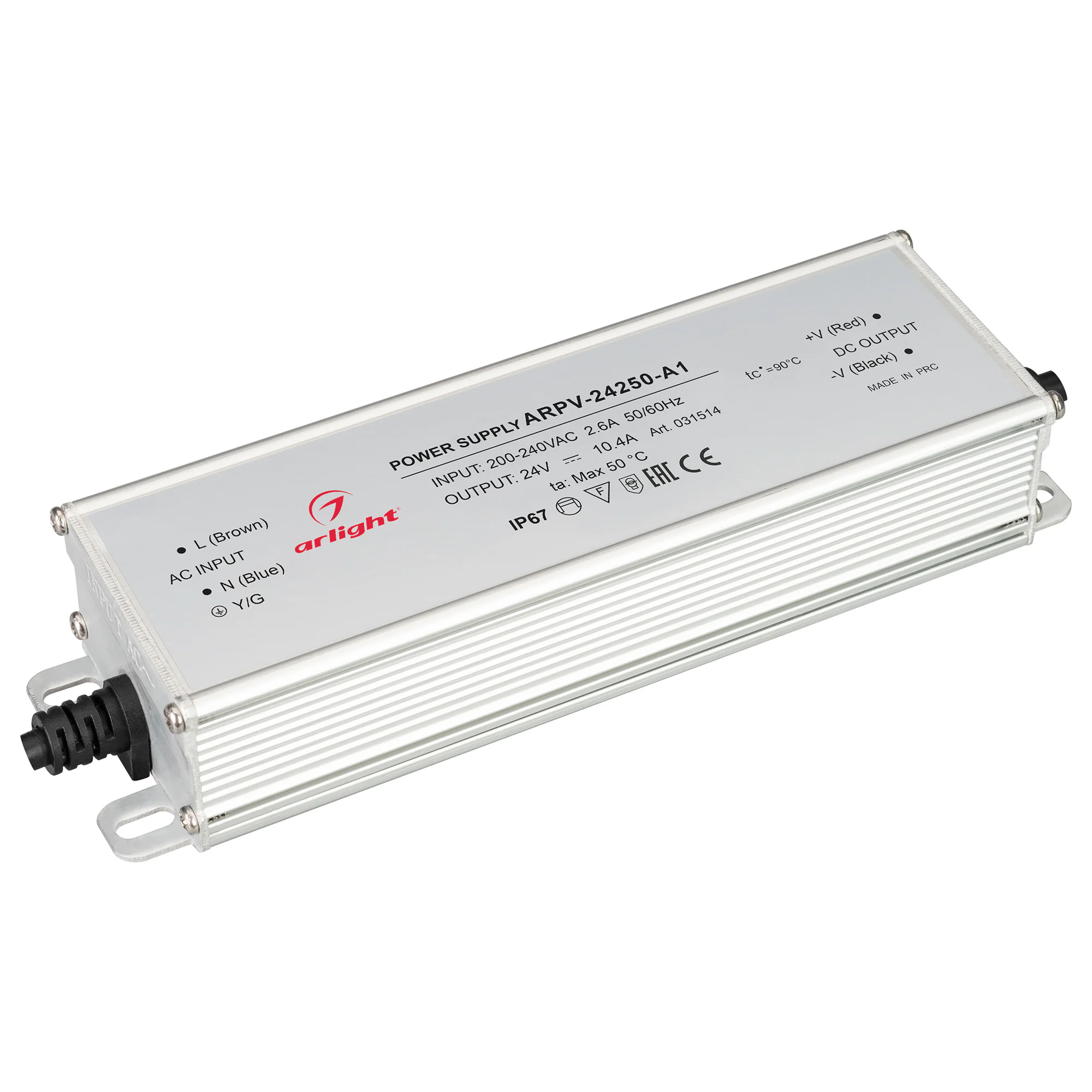 Блок питания ARPV-24250-A1 (24V, 10.4A, 250W) 031514 - Источник напряжения с гальванической развязкой для светодиодных изделий. Входное напряжение 200-240 VAC. Выходные параметры: 24 В, 10.4 А, 250 Вт. Встроенный PFC >0.5. Герметичный алюминиевый корпус I