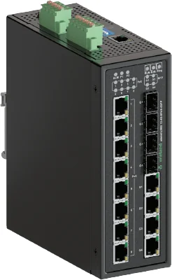 Коммутатор WIENET L2MS 12-4G-8PoE- - Коммутатор серии WieNet, управляемый, 8 портов RJ45 скорость передачи 10/100 MBit/s, 4 портов RJ45 скорость передачи 10/100/1000 MBit/s (*), 2 SFP порта (*), 8 порта PoE, номинальное напряжение: 9-48 VDC, монтаж: на DI