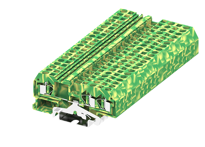 Заземляющая клемма 204957 - Заземляющая клемма, TA4-1-2, 3 точки подключения, тип фиксации провода: пружинный, номинальное сечение: 4 мм кв., ширина: 6 мм, цвет: желто-зеленый, DIN 35