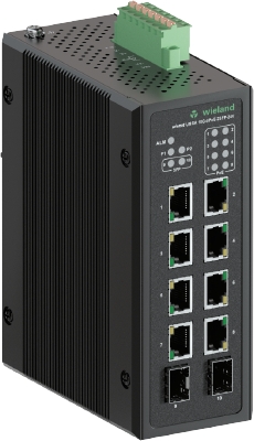 Коммутатор WIENET UMSA 10G-8PoE-24 - Коммутатор серии WieNet, неуправляемый, 8 портов RJ45 скорость передачи 10/100/1000 MBit/s, 2 SFP порта, 8 порта PoE, номинальное напряжение: 12-57 VDC, монтаж: на DIN рейку, материал корпуса: алюминий