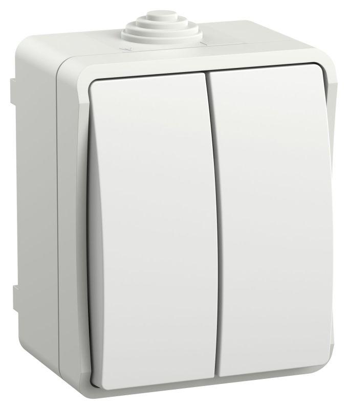 FORS Выключатель 2-клавишный для открытой установки 10А IP54 ВС20-2-0-ФБ белый EVS20-K01-10-54-DC