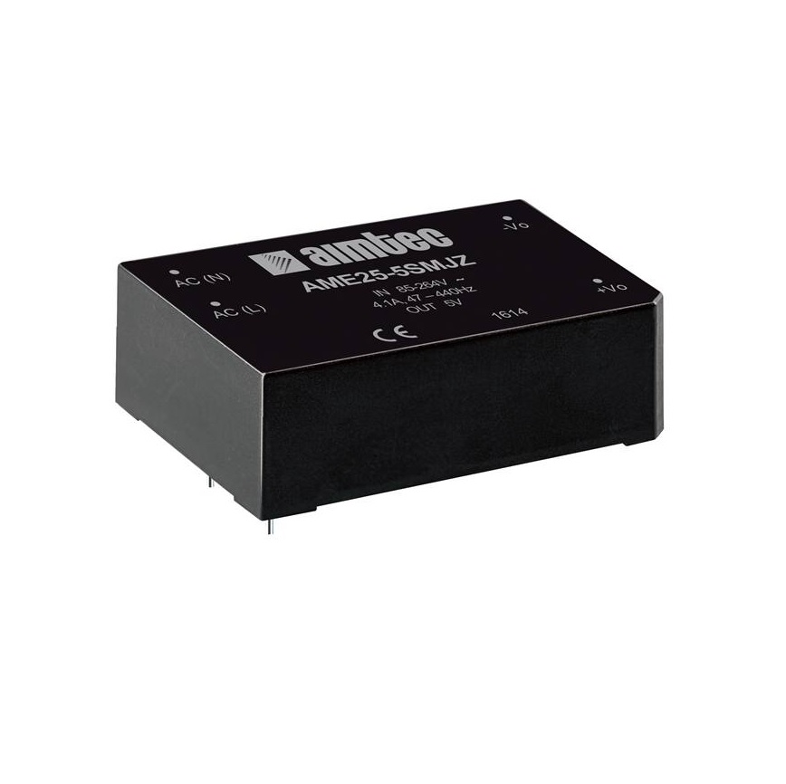 AME25-12SMJZ - AC/DC, 25Вт, вход 85…264В, выход 12В/2.1А, изоляция 4000В AC, КПД 88%, максимальная емкостная нагрузка не более 5000мкФ, 70x48x23.5мм, -40…70°C, пластик