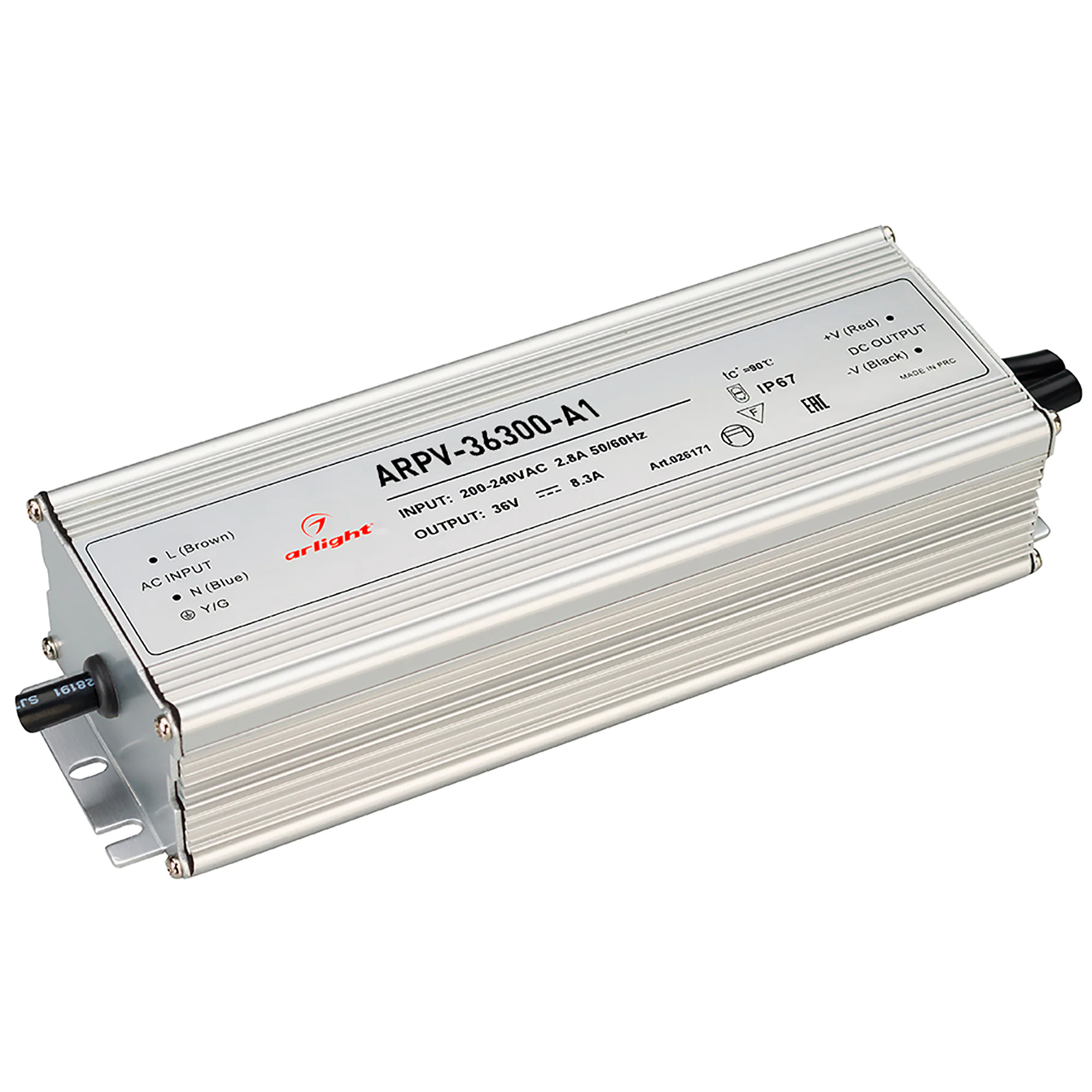 Блок питания ARPV-36300-A1 (36V, 8.3A, 300W) 026171 - Источник напряжения с гальванической развязкой для светодиодных изделий. Входное напряжение 176-264 VAC. Выходные параметры: 36 В, 8.3 А, 300 Вт. Встроенный PFC >0.5. Герметичный алюминиевый корпус IP 