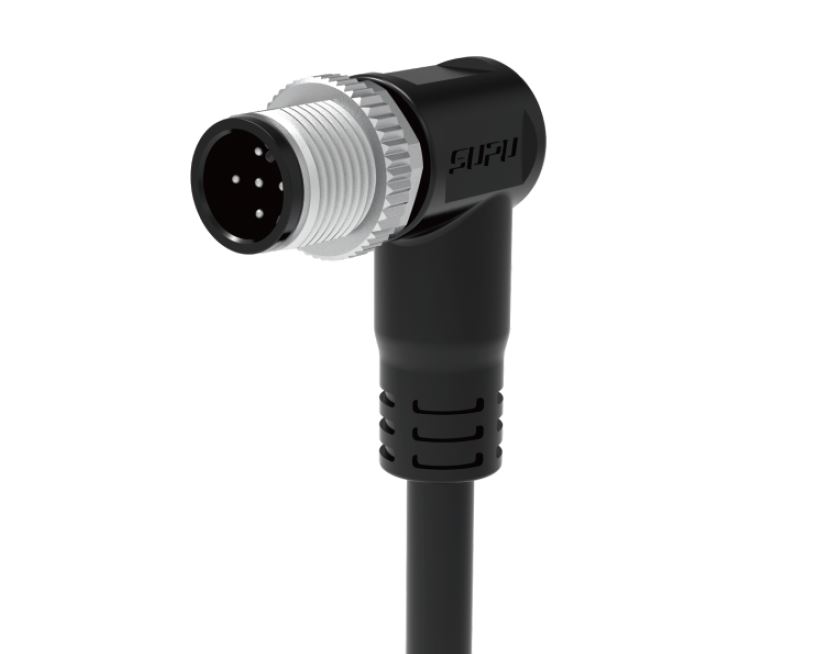 Вилочный разъем с кабелем M12D04Z-MMSRA-UC001B - Вилочный разъем с кабелем, 4 полюса, M12, угловой, длина кабеля 1 м, D-Code, материал оболочки кабеля: PVC, 4А, 250V, корпус из пластика, резьбовое соединение: цинк, неэкранированный