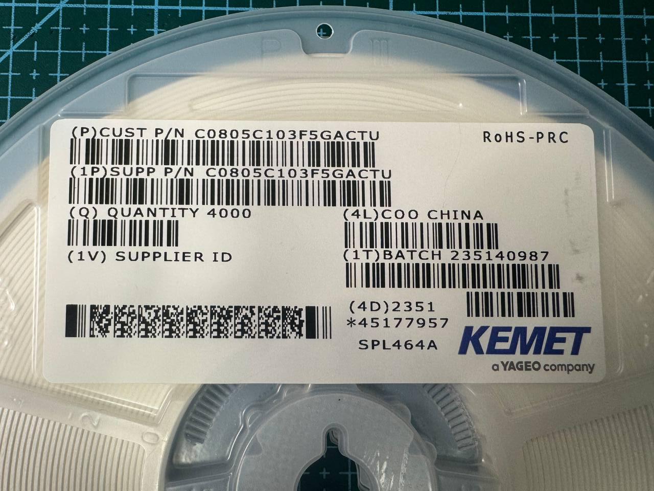 Керамические конденсаторы C0805C103F5GACTU (Kemet)