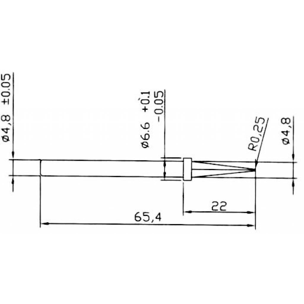 C1-2 - Жало паяльное многослойное долговечное для паяльников серии ZD-98, ZD-99, диаметр 4,8мм, заостренный конус 0,5мм длиной 22мм