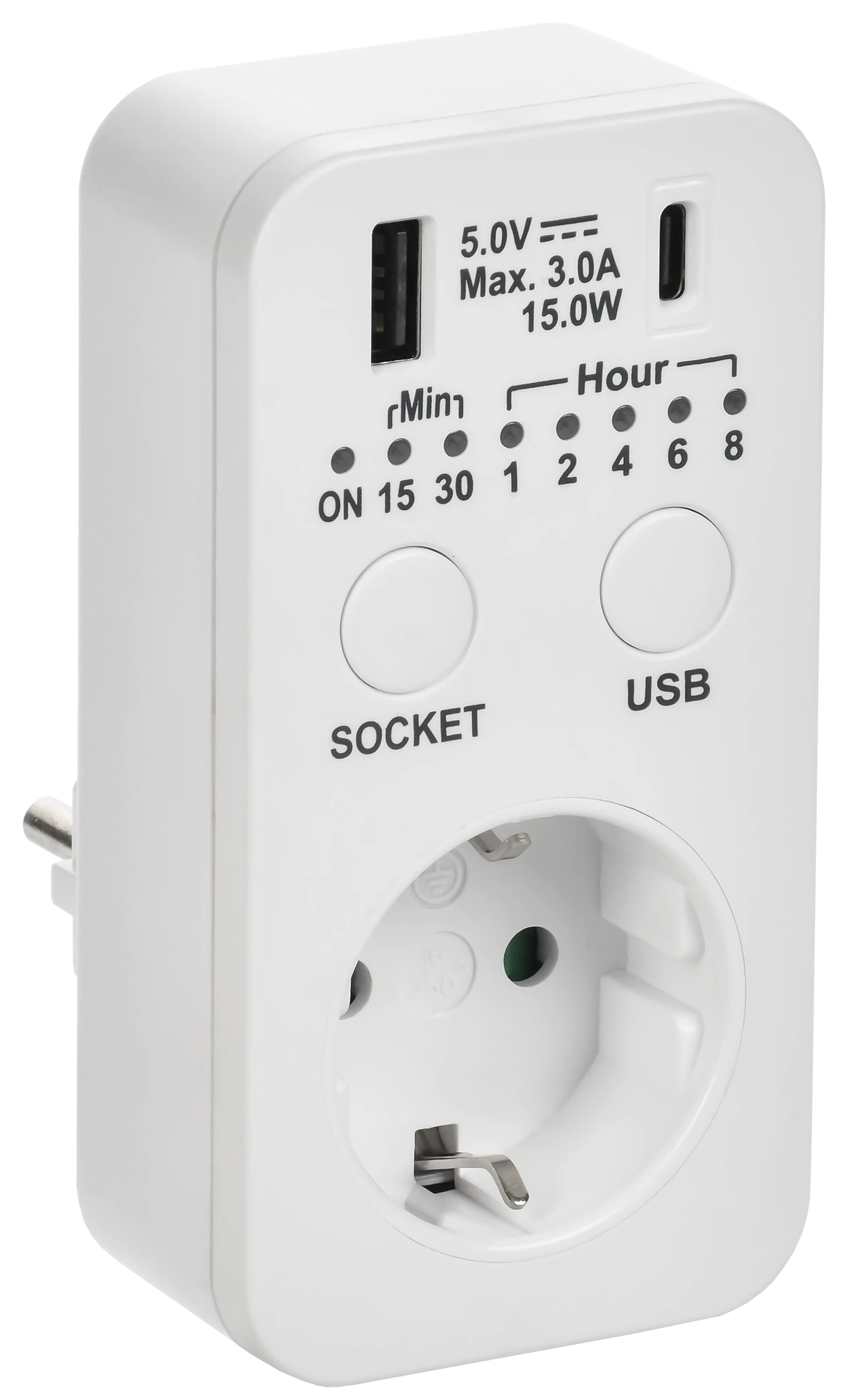 РТЭ-4 Розетка-таймер электронный с USB A+C        15мин-8ч 16А IP20 белый IEK