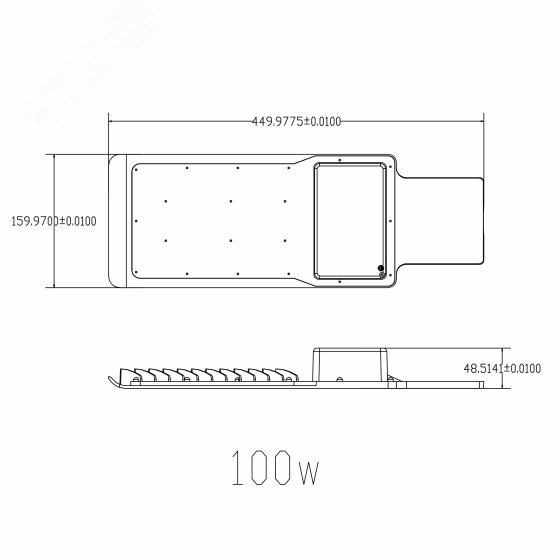 Уличный светильник SPP-503-0-30K-100 100Вт 3000K 10000Лм IP65 КСС "Ш-с" DOB-SMD 48мм Б0051838