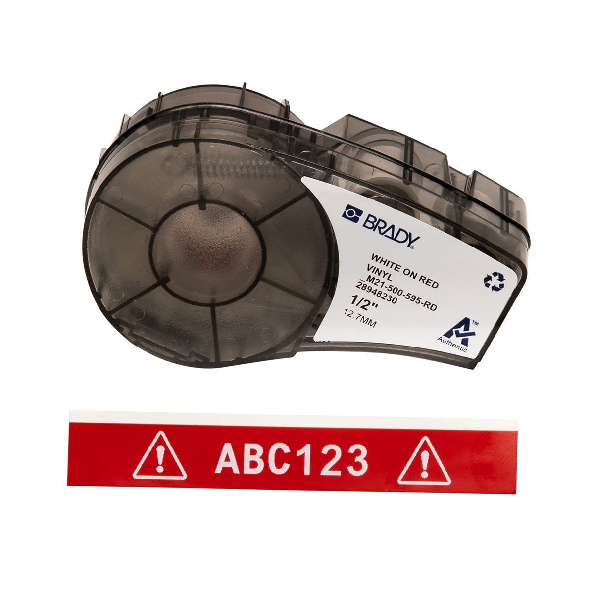 brd142795 - M21-500-595-RD лента 12.7 мм/6.4 м, винил, белый на красном