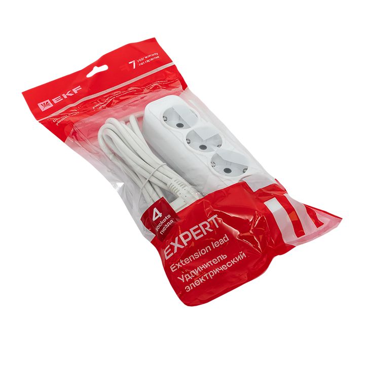 Удлинитель "Эксперт" 4 гнезда 3 метра 13А/3,0кВт с заземлением ПВС 3х1 PROxima UBA16-310-4-03