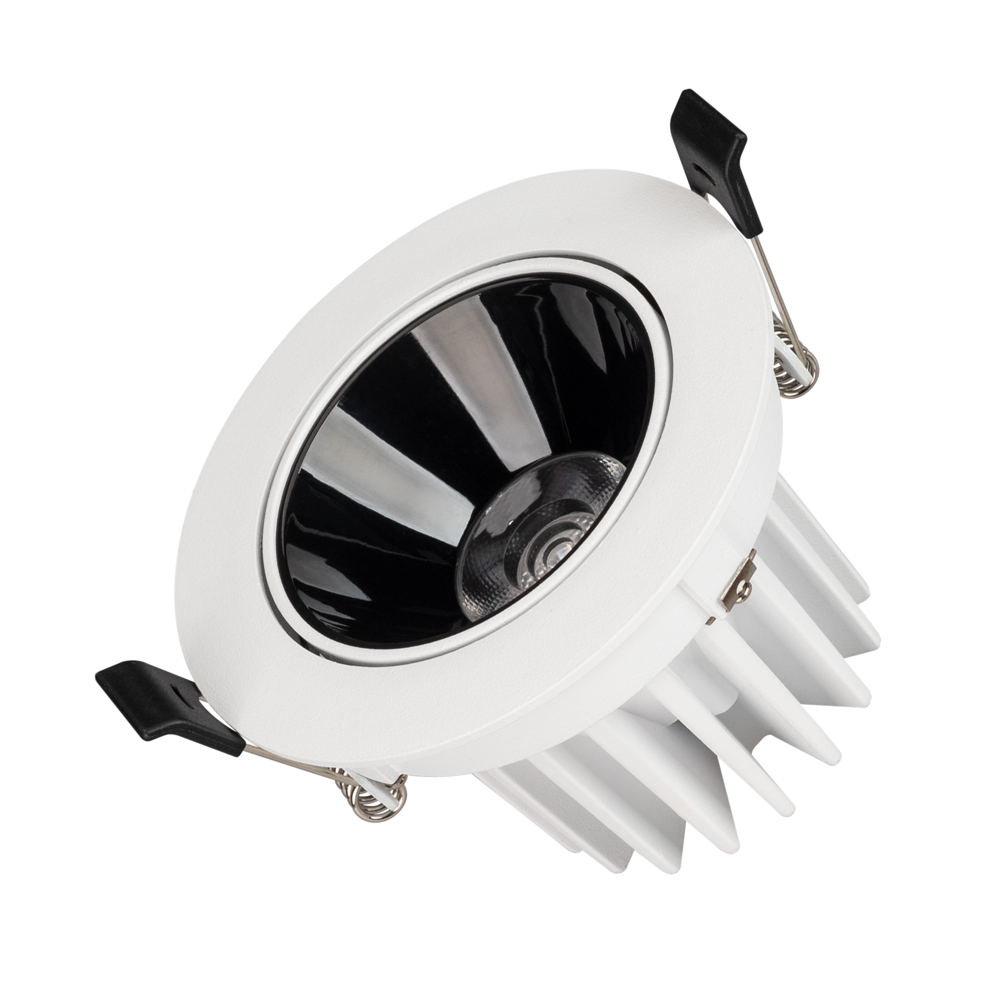 Светильник MS-FORECAST-BUILT-TURN-R102-12W Day4000 (WH-BK, 32 deg, 230V) 033659 - Встраиваемый поворотный светильник даунлайт. Мощность 12 Вт,св. поток 910 лм, 76 лм/Вт, дневной 4000 K, CRI>90, UGR<16, угол 32°, напряжение питания 230 В. Белый круглый кор