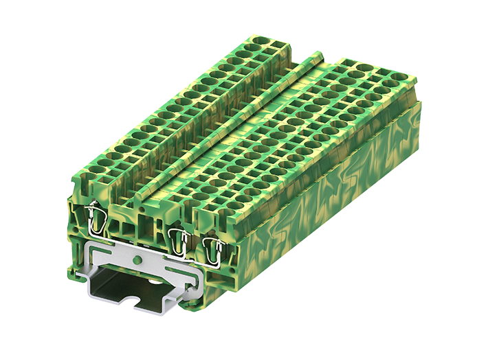 Заземляющая клемма TC2.5-3-PE - Заземляющая клемма, 3 точки подключения, пружинный, номинальное сечение: 2,5 мм кв., ширина: 5,2 мм, цвет: желто-зеленый, тип монтажа: DIN 35