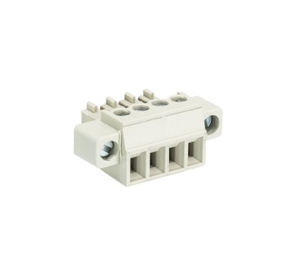 Розетка Wiecon 8513 B / 4 F - Розеточный разъем, угловой, на кабель, с монтажными фланцами, шаг 3,5 мм, 4 полюса, номинальное сечение: 1,5 мм кв., винтовая фиксация провода, 250V, 8А, с маркировкой, цвет: серый, серия 8513 B