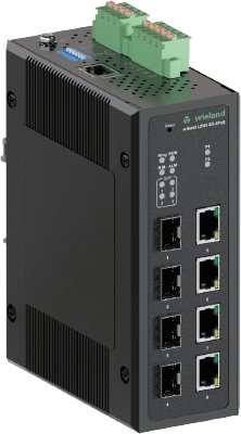 Коммутатор WIENET L2MS 8G-4SFP - Коммутатор серии WieNet, управляемый, 8 портов RJ45 скорость передачи 10/100 MBit/s, 4 SFP порта, номинальное напряжение: 9-57 VDC, монтаж: на DIN рейку, материал корпуса: алюминий