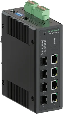 Коммутатор WIENET L2MS 8G-4SFP - Коммутатор серии WieNet, управляемый, 8 портов RJ45 скорость передачи 10/100 MBit/s, 4 SFP порта, номинальное напряжение: 9-57 VDC, монтаж: на DIN рейку, материал корпуса: алюминий
