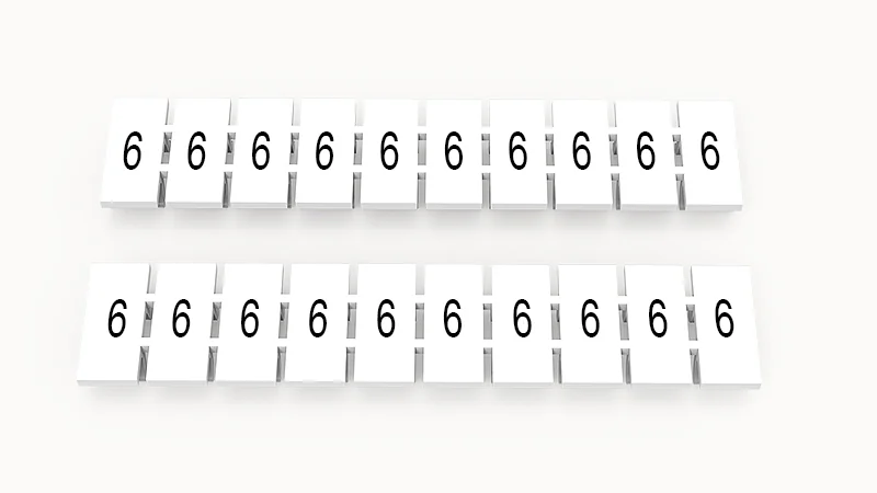 Марк.  полоска ZB5-10P-19-14Z(H) - Маркировочные шильдики для клемм WS…, DC…, PC…, сечением 2,5 мм кв., центральная, 10 шильдиков, нанесенные символы: 6 с вертикальным расположением, размер шильдика: 4,55х10,7 мм, цвет белый